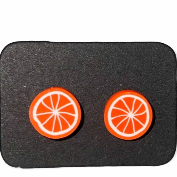 Artisan Jewelry - New Handmade Artisan Orange Slices Polymer Clay Hypoallergenic Stud Earrings